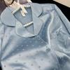 Ice Silk Women's Heart Jacquard Pajama Set - Long Sleeve & Pants