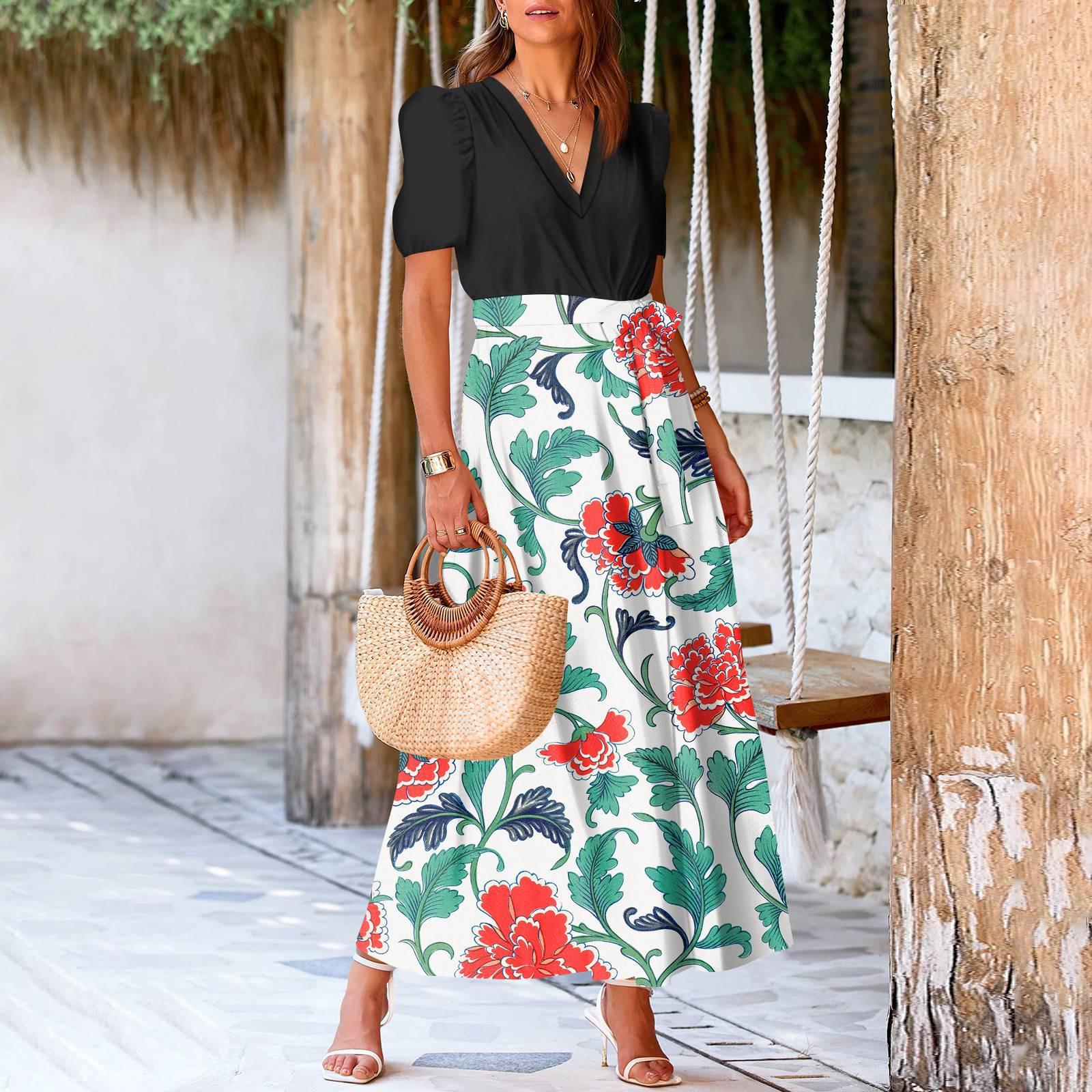 

Women s Summer Dress Loose Beach Vacation Casual Deep V Neck Vest Dress Elegant Shirt Dress XL