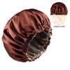 Dual-Layer Satin Sleep Cap with Adjustable Buckle, Reversible Solid Color Design - Elastic European/American Shower Cap