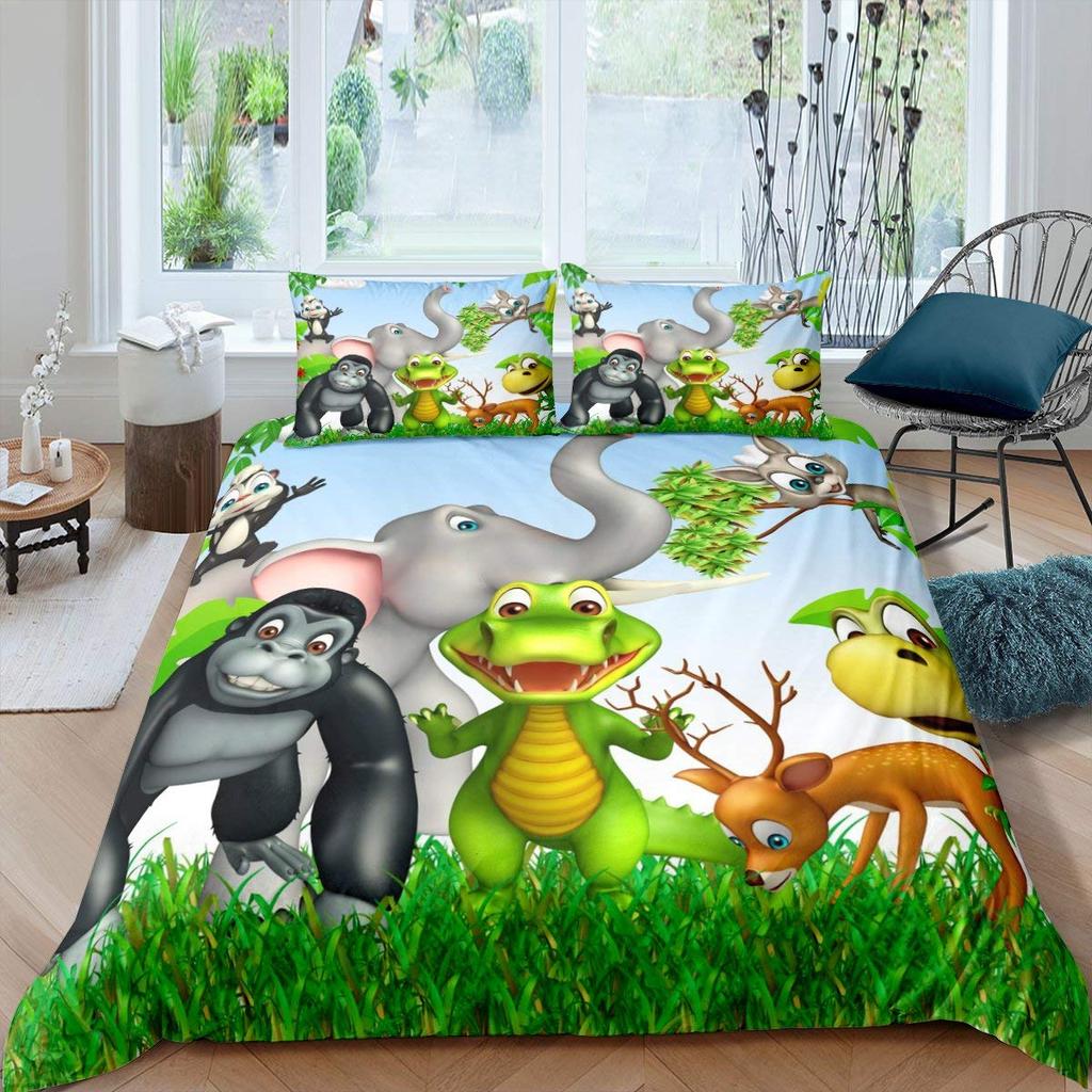 Kids Cartoon Animal Zebra Giraffe Fox Kangaroo King Queen Duvet Cover Boy Girl Rabbit Wildlife Bedding Set Polyester Quilt Cover