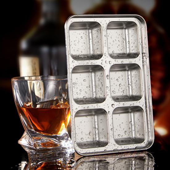 Vassoio per Cubetti di Ghiaccio in Acciaio Inossidabile 6 Cavità Stampo per Cubetti di Ghiaccio Grandi per Whiskey Rilascio Rapido Scioglimento Lento Produttore di Cubetti di Ghiaccio per Whiskey per Cocktail Caffè