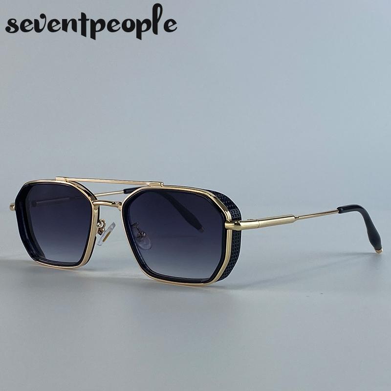 Steampunk Vintage Square Sunglasses Women Luxury Brand Trendy Metal Polygon Double Beam Sun Glasses Outdoor Shades UV400