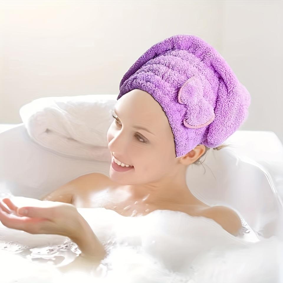 1pcs Coral Fleece Dry Hair Cap Women's Thickened Super Strong, Absorbent Fine Fiber Bow Shower Cap