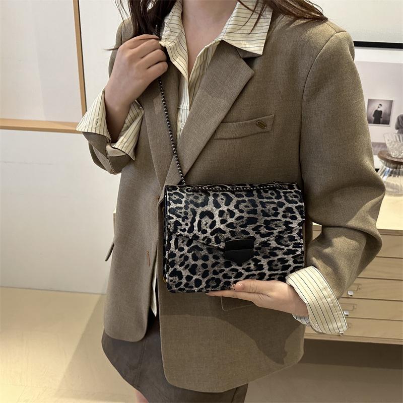 Small Square Handbag Tote Bag For Women Vintage Clutch Bag Leopard Pattern Crossbody Shoulder Bag Ladies Pu Leather Bag KTB