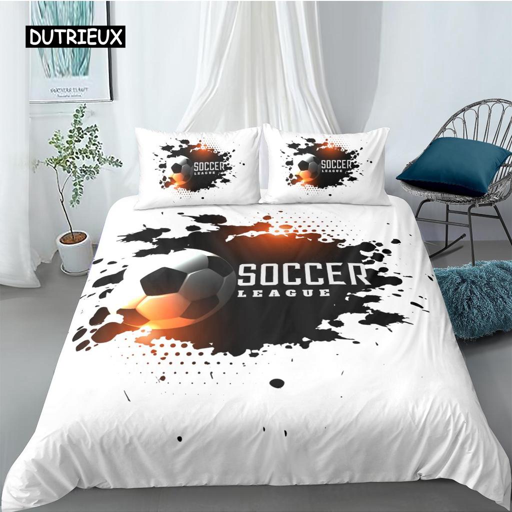 Soccer Duvet Cover Set Football Design Old Plaster Wall Destruction Punching Bedding Teens Queen Polyester Quilt