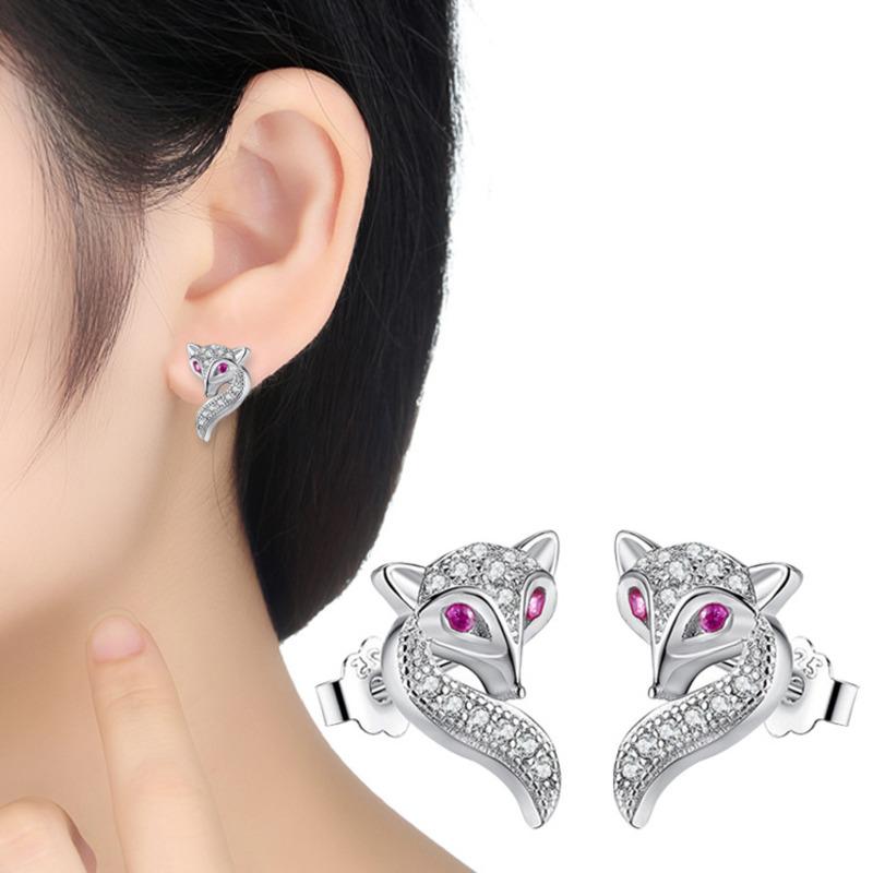 BELLA BOX Fashion European And American Imitation Pure Silver Fox Small Ear Studs Korean Style Fashion Accessory Women's Jewelry
