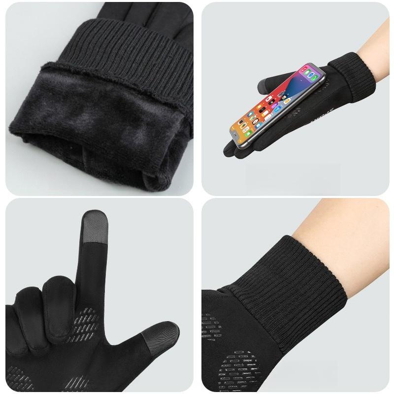 Suede gloves for men  women autumn and winter outdoor cycling with thickened velvet for warmth and anti slip touch screen gloves