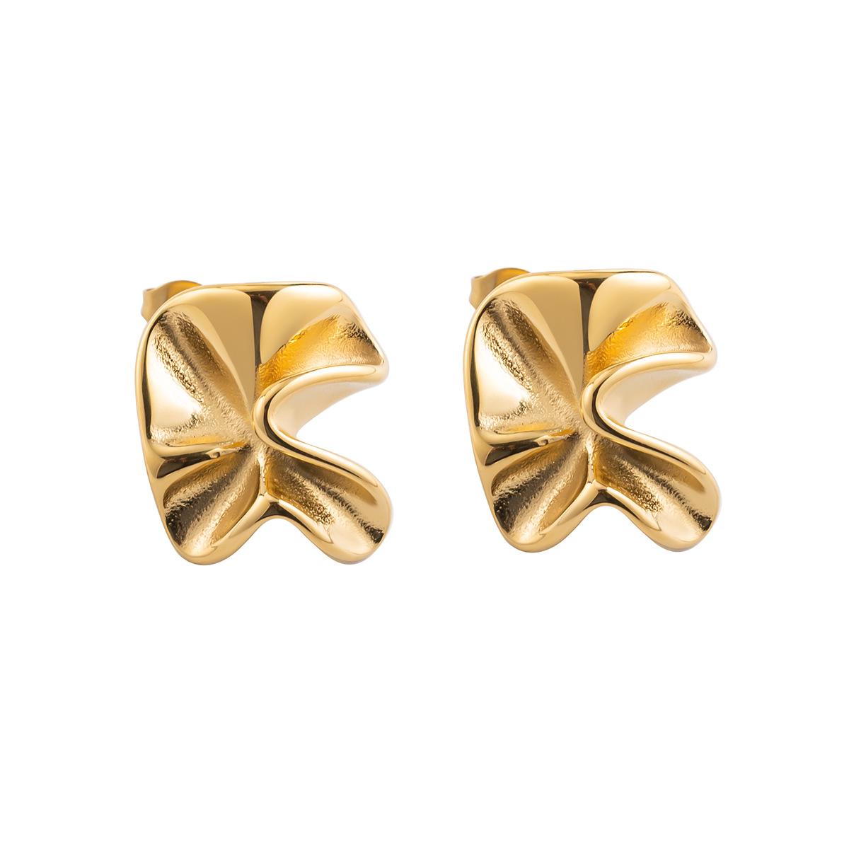 

Серьги-гвоздики из нержавеющей стали с плиссированным цветком, золотые, французские ретро-серьги, нестандартные, модные, продвинутые