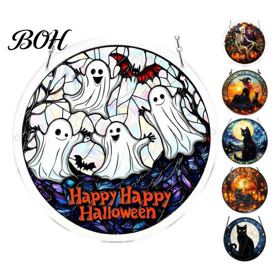Witchcraft Aesthetic Room Decor Halloween Moon Black Cat Suncatcher Jigsaw Puzzle, 2D Acrylic Mystical Feline Window Hanging Decor, 7.87 Inch