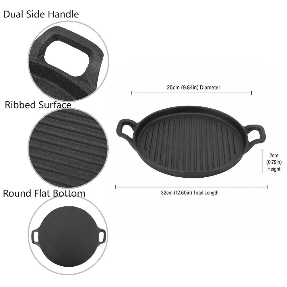 Ribbed Surface Grill Pan Round Flat Bottom Stovetop Griddle Practical Barbecue Pan  Barbecue Steak