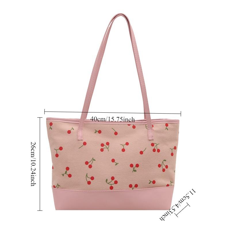 High Aesthetic Fruit Printed Tote Bag, New Trendy Large Capacity Shoulder Bag, Patchwork Casual Commuting Versatile Bags