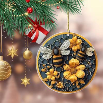 Acrylic Playful Bee Wreath Car Charm Colorful Keychain For Bags Gifts And