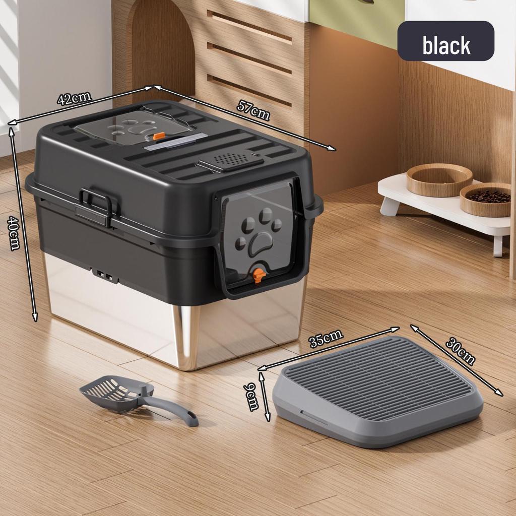 Odor-Proof Stainless Steel Enclosed Cat Litter Box with Anti-Splash Top Entry