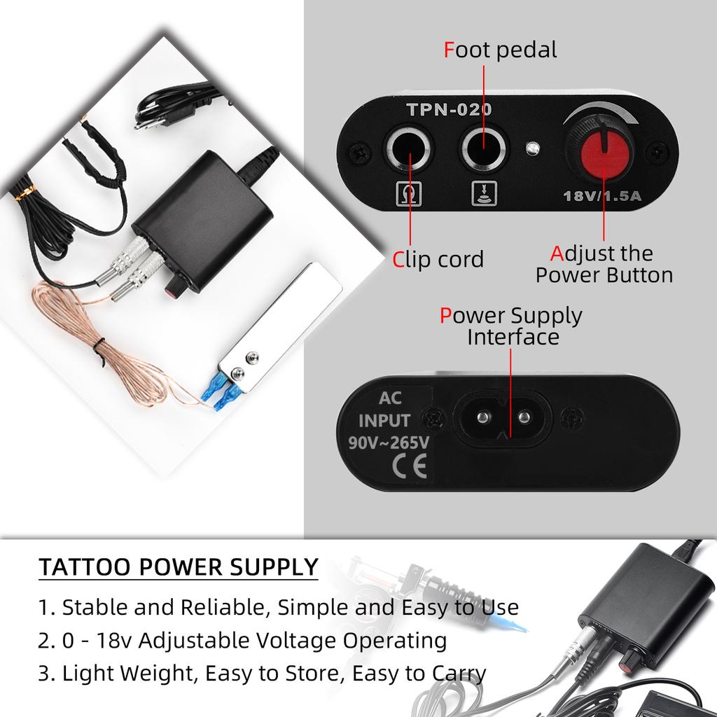 Tattoo Machine Kit 2   Tattoo Machine Power Supply with Needle Foot Pedal Handle for Tattoo Artist Beginner Tattoo Training Set