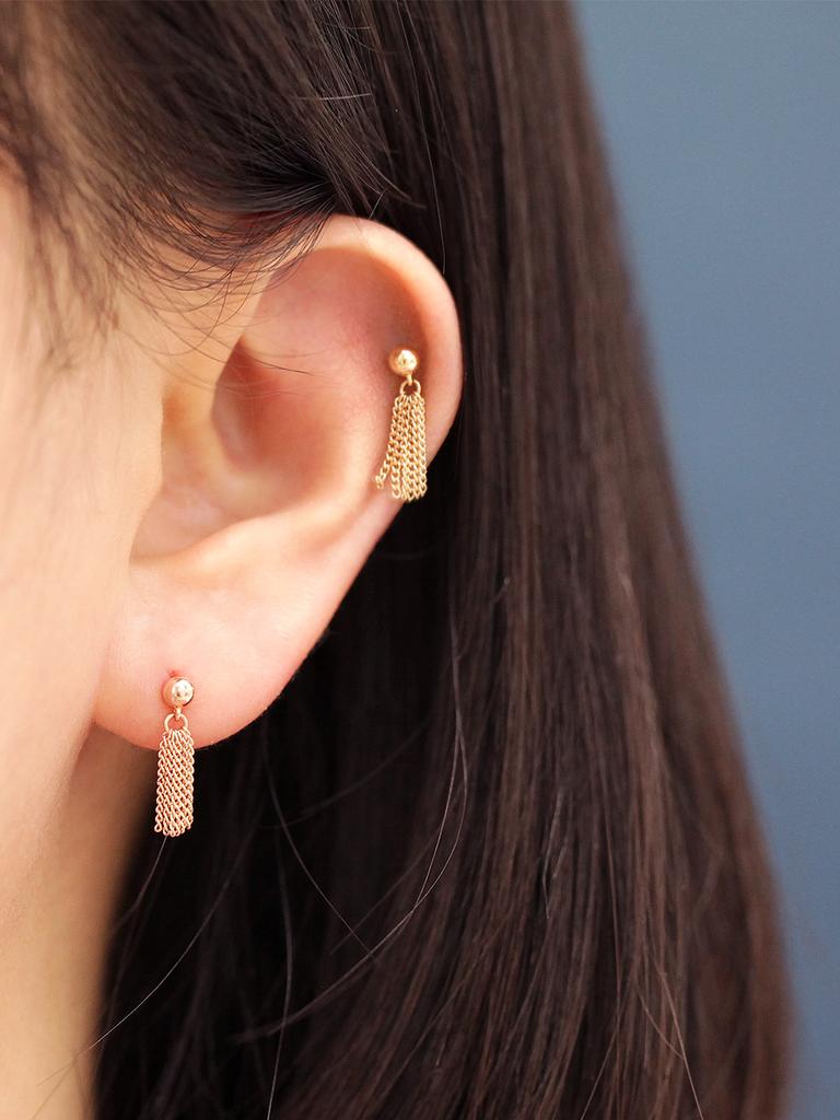 Minimal Piercing 14K Ball Tassel Earrings