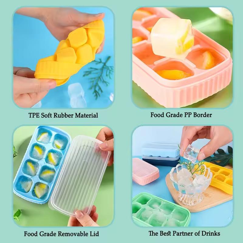 1-4PCS Food Grade Silicone Ice Cube Tray Lid Popsicle Maker Mold Food Freezer Storage Easy Release Soft Ice Tray for Kitchen