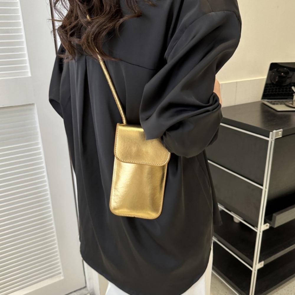 Silver PU Leather Coin Purse Solid Color Crossbody Shoulder Bag Sweet PU Wallet  Girl