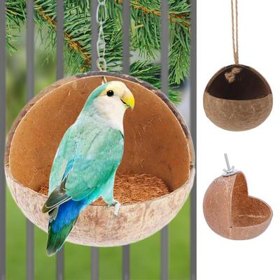 Coconut Bird House Natural Parakeet Nest Bird Nest House Hut Cage Comfortable Coconut Shell Bird Nest Parakeet Nesting Box For