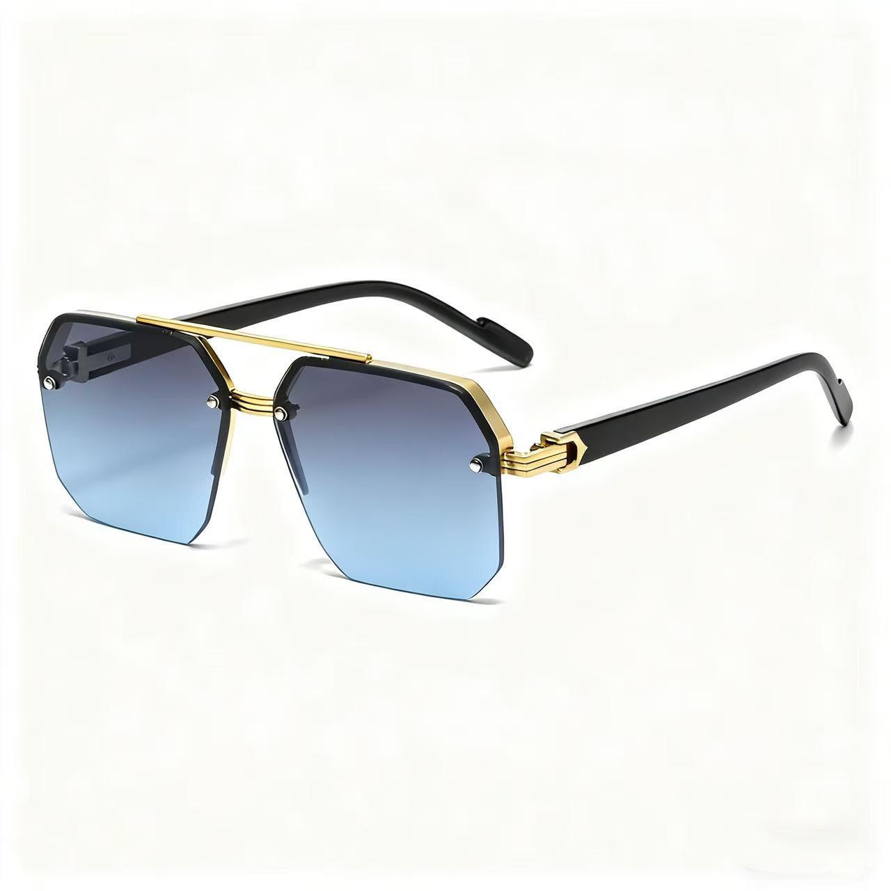 Men s Driving Sunglasses - Large Square Frame, UV Protection, Semi-Frame Design синий