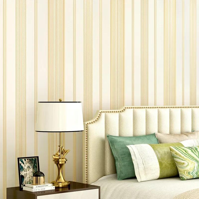 European style minimalist non-woven wallpaper bedroom living room 3D three-dimensional vertical stripe TV background wall decor