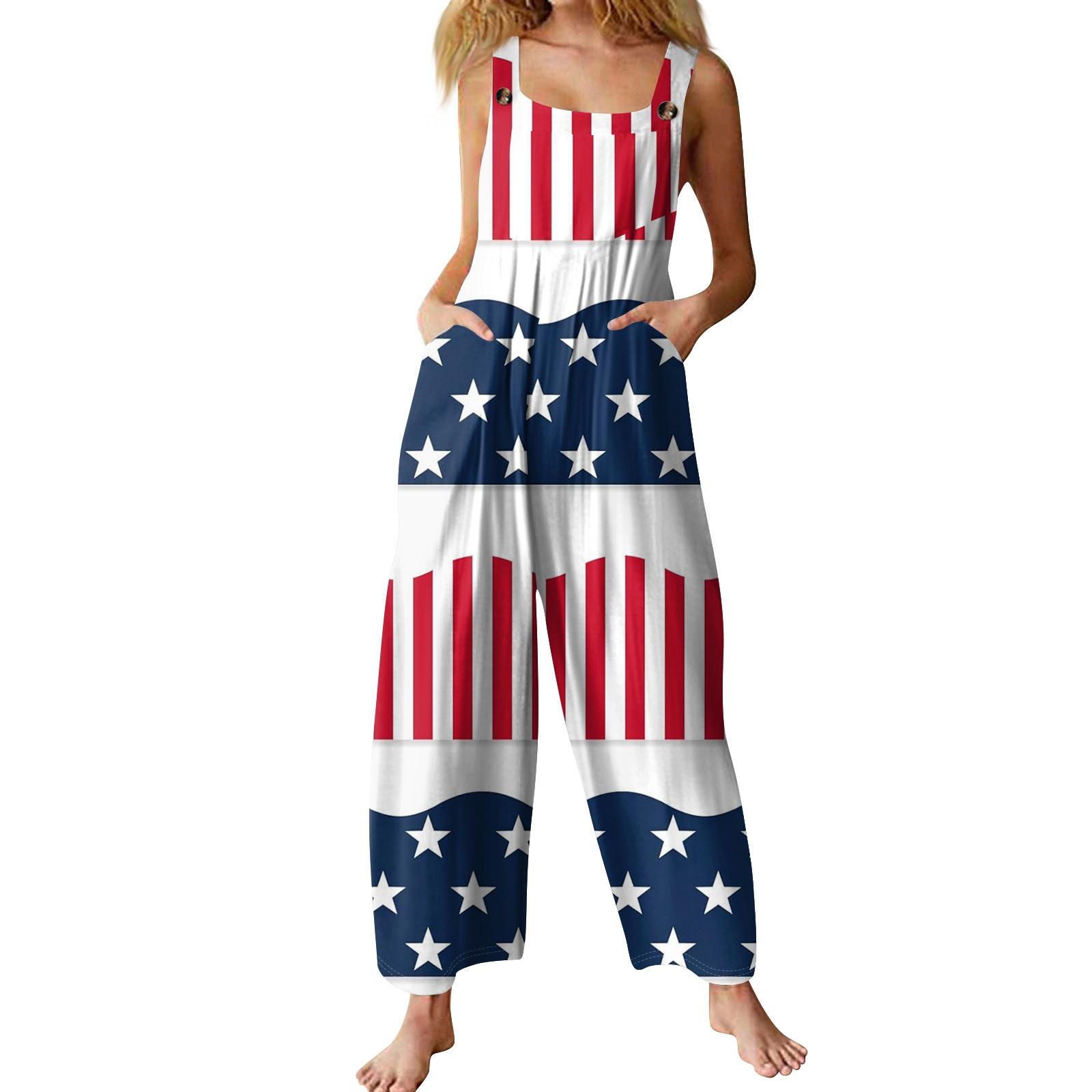 

Женские повседневные комбинезоны с регулируемыми лямками, без рукавов, с принтом «День независимости», удобные комбинезоны с карманом M