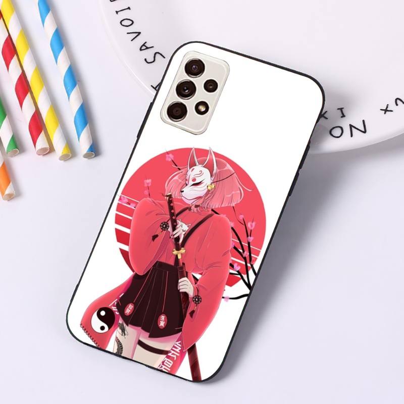 Samurai Gril Dámský Kryt na Telefon Pro Samsung A91 A81 A73 A72 A71 A30S A20 A12 A13 A52 A53 4G 5G Měkký Černý Kryt na Telefon