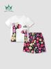 Kids' Spring/Summer 2026 Short Sleeve Set - Cartoon Giraffe & Flower Print