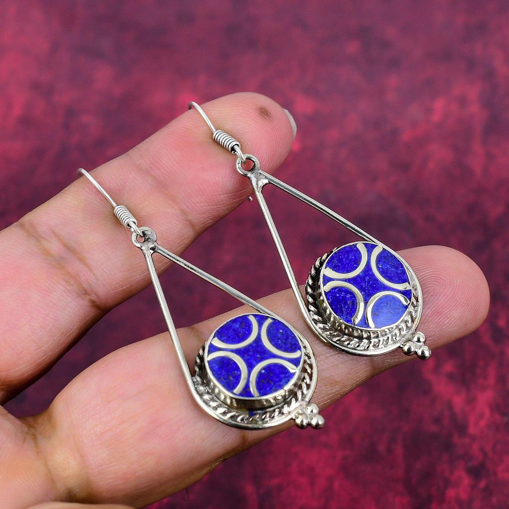 Lapis Lazuli 925 Solid Sterling Silver Earrings, Handmade Gemstone Earrings Jewelry, Gifts For Wife Brand New Earrings