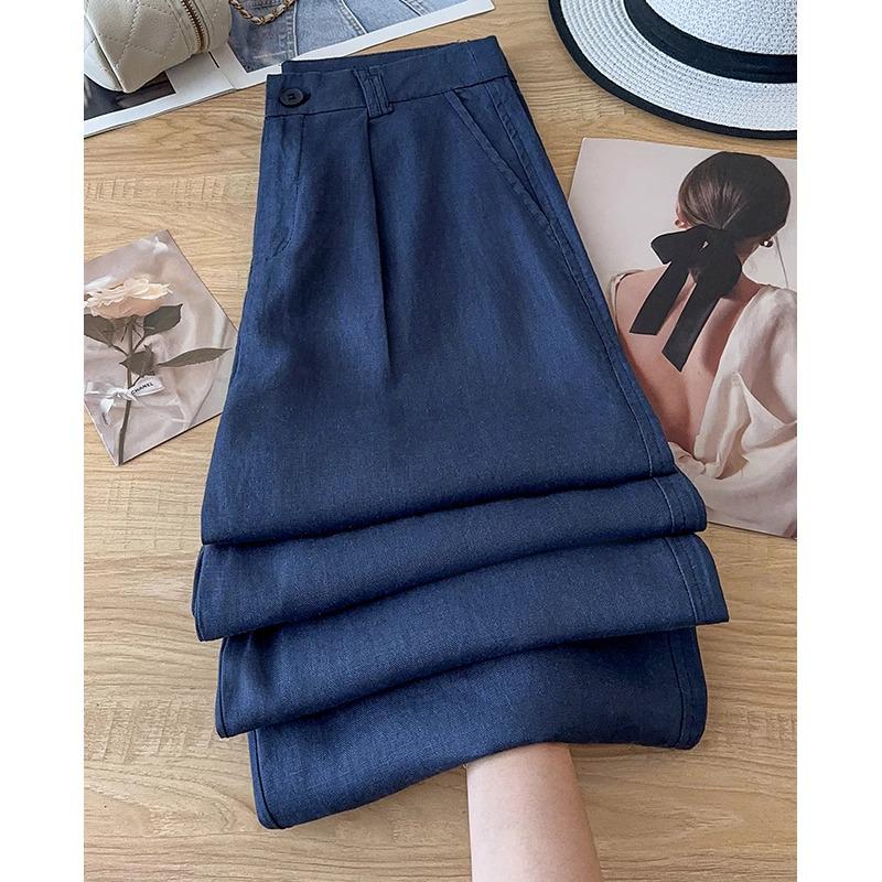 

Summer 2025 Women s White Wide-Leg Slimming Pants - Draped, Sun Protection, Cool, Straight-Leg Design by Yamamoto. 2XL (125-135 lbs) темно-синий