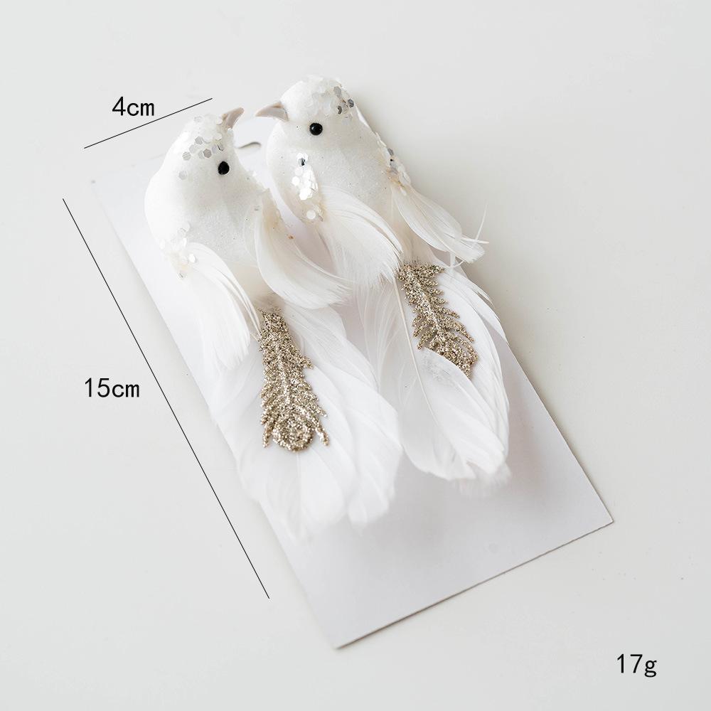 2PC Glitter Christmas Birds Artificial Foam Feathers Couple Bird Pendants for Home Wedding Party XMAS Tree Realistic Decoration