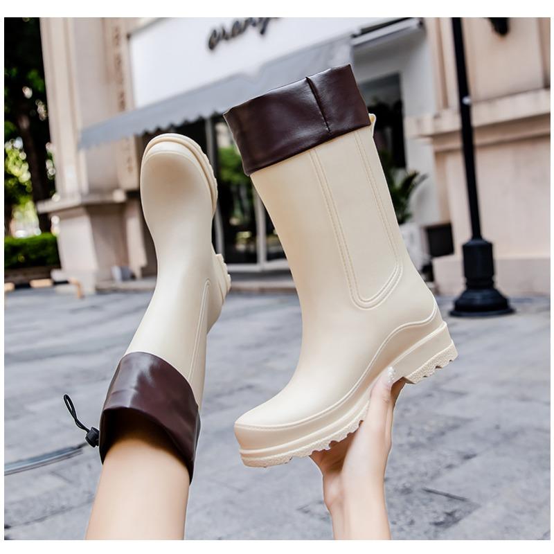 Damskie buty robocze kuchenne do połowy łydki na zimę do noszenia na zewnątrz ze ściągaczem w cholewce damskie buty przeciwdeszczowe