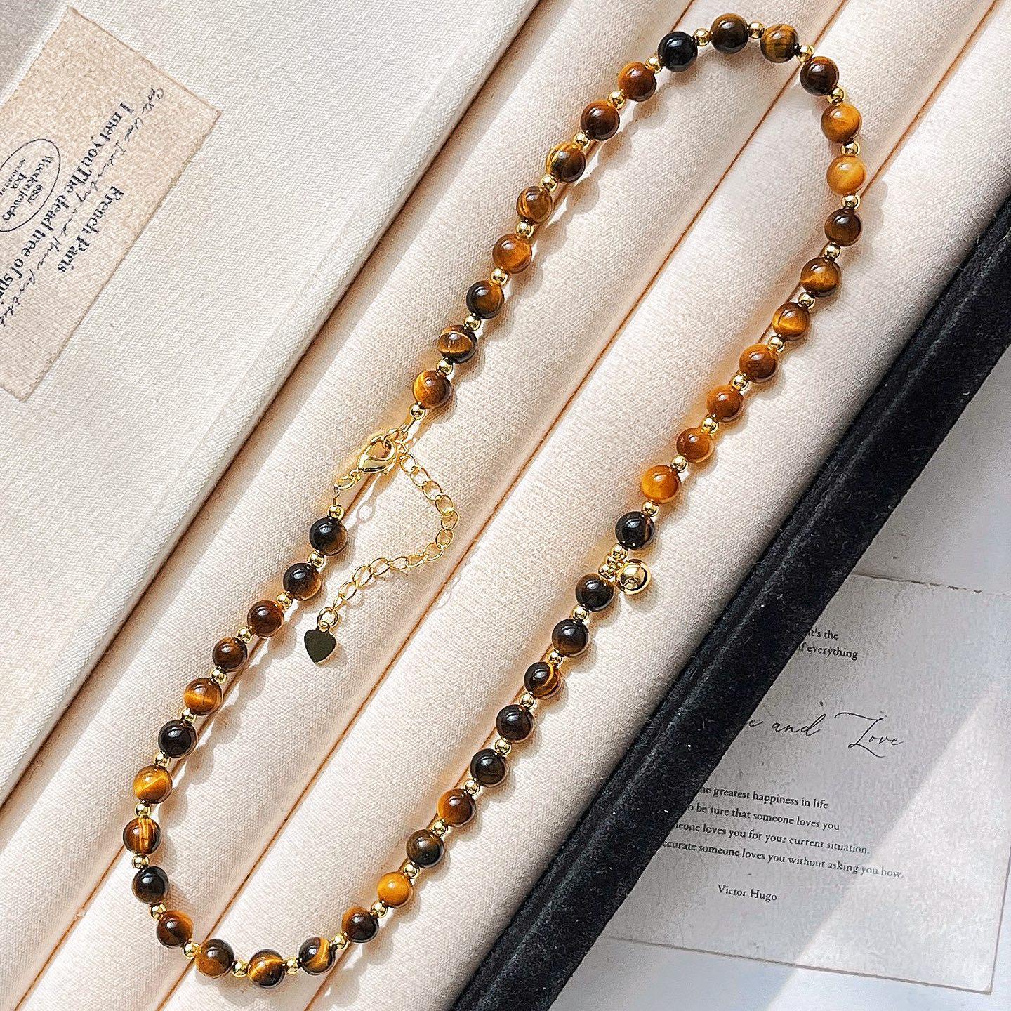 

Maillard Vintage High Quality 7A Tiger S Eye Stone Design Sense Sweater Chain Necklace Collarbone Chain Female