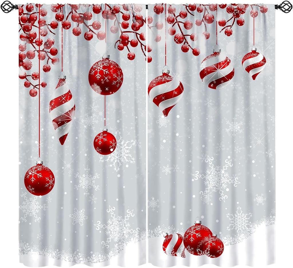Kids Christmas Nutcracker Curtain Soldier Model Merry Xmas Window Treatments For Bedroom Living Room Snowflakes Winter Reddrapes