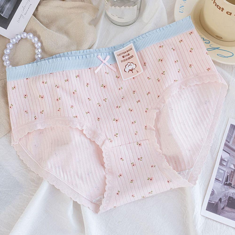 5Pcs Cotton Crotch Lace Flower Panties Bowknot Underwear for Women Soft Sweet Floral Briefs  Gifts