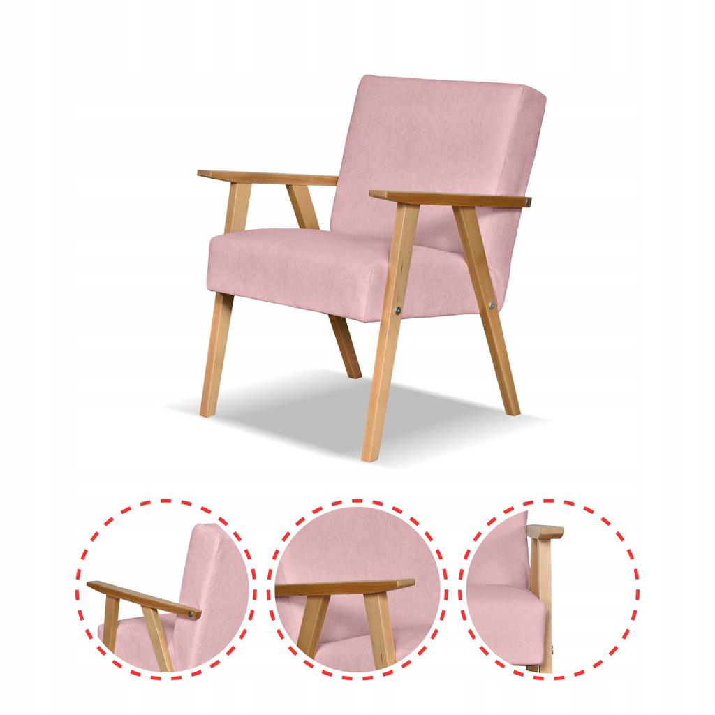 Fotel w stylu PRL retro vintage SOLER Family Meble różowy welur Hunter