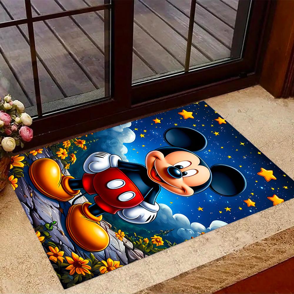 Mickey Mouse In Starry Night Disney Cartoon Theme Anti-Slip Rug - Polyester, Home Decor, Suitable for Bedrooms, Living Rooms, Doorways, and Studios