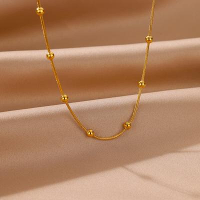 Stainless Steel Minimalist Beaded Round Snake Chain Ladies Gold Plated Necklace Gold Geometric Clavicle Chain New