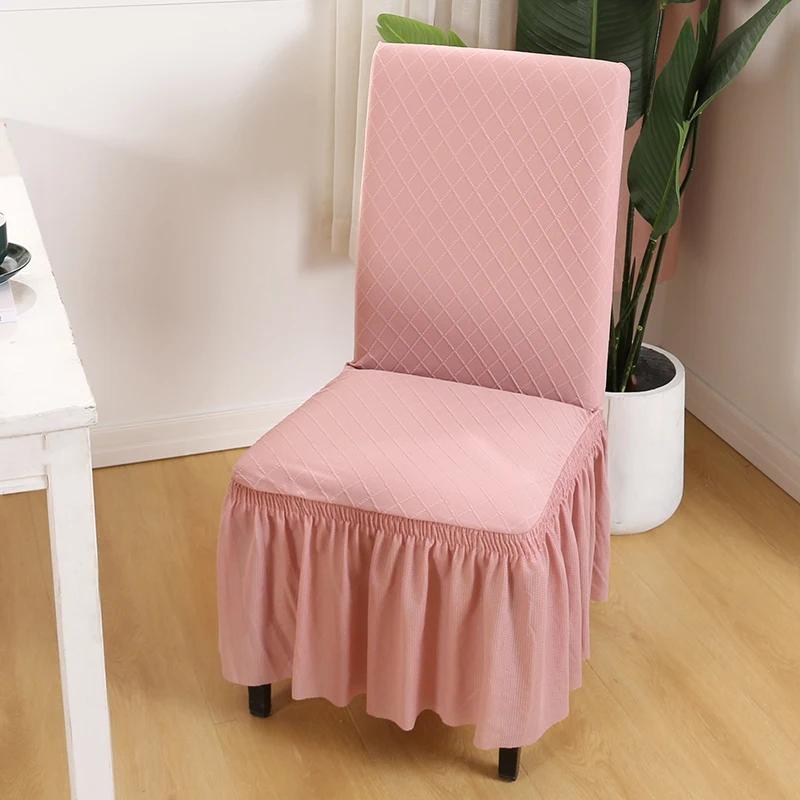 Housses de Chaise de Salle à Manger avec Jupe à Volants Spandex Extensible Jacquard Épaissi Universel Ajusté Housse de Chaise de Salle à Manger pour la Maison