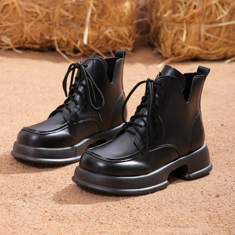 fashion 2024 Women's Autumn and Winter New Round Toe Thick Sole Lace Up Trendy Women Boots