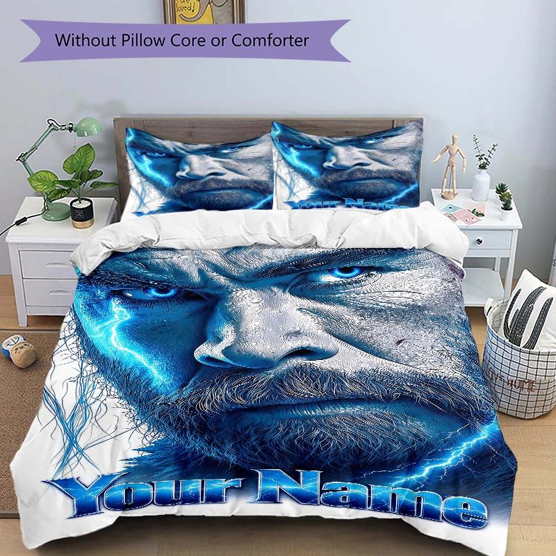 Zeus Custom Name Portrait Bedding Set Personalized Washable Custom 3Pcs Duvet Cover Pillowcases Soft Microfiber Home Bedroom Gift