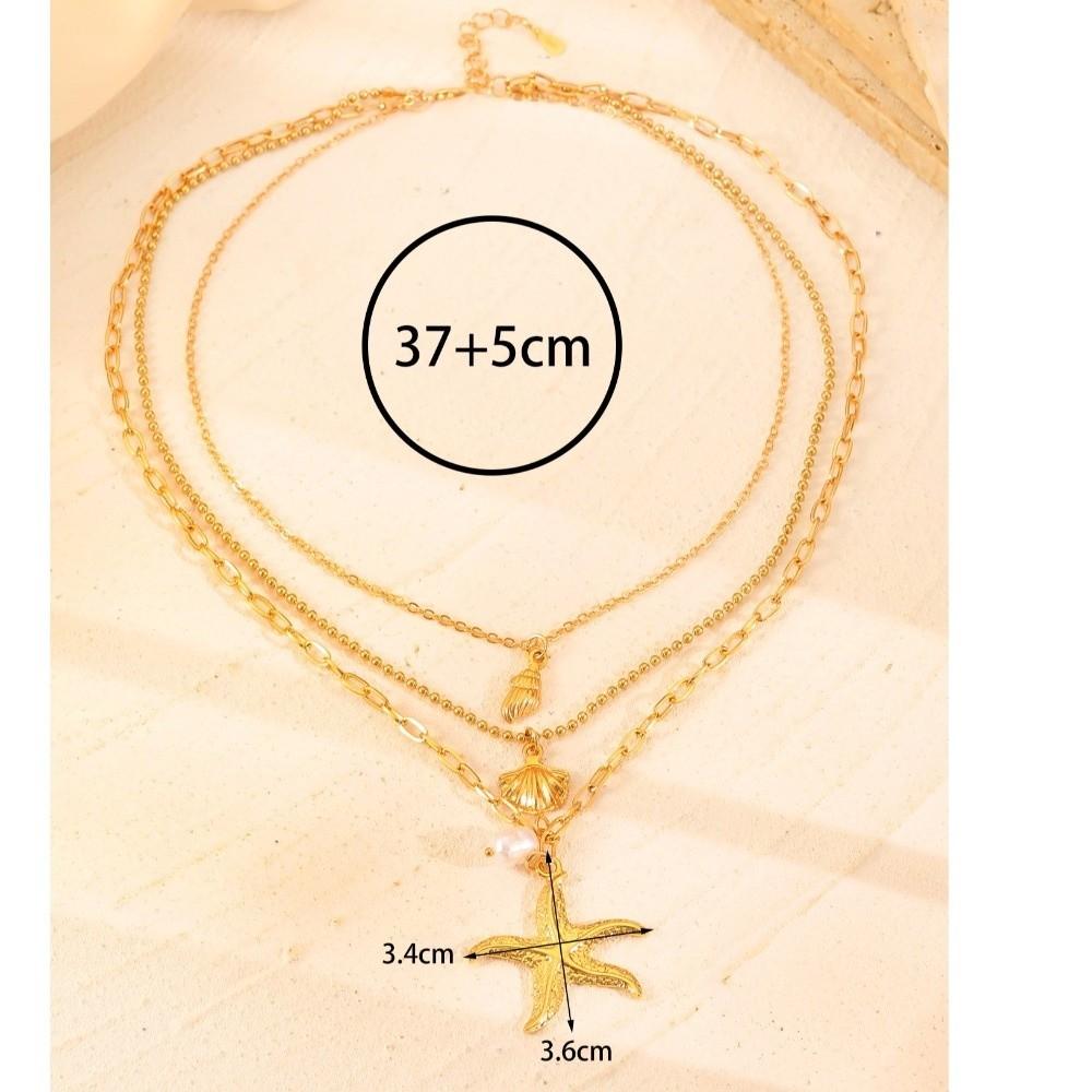 Gold Starfish Pendant Necklace Pearl Shell Charm Chain Necklace Summer Collarbone Necklace