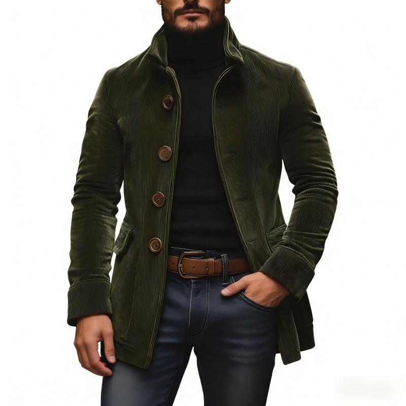 2025 European Men's Solid Color Stand Collar Cardigan Suit Jacket - Spring/Autumn