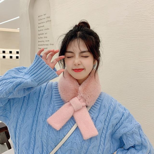 Guler de blană de iarnă cruce femeie coreeană eșarfă groasă și caldă protecție gâtului sălbatic drăguț iepure rex pluș moale șal de modă