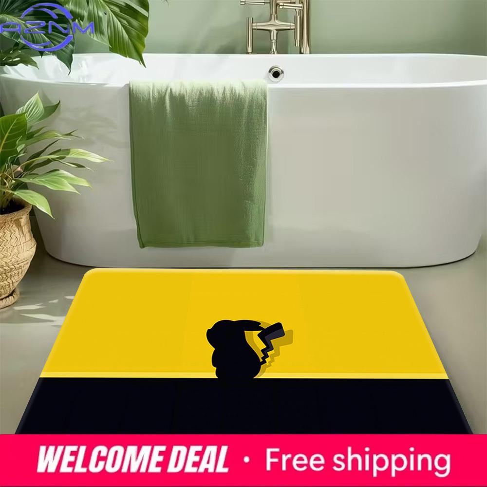 Pokemon Pikachu Tail Silhouette Print Non-slip Doormat Soft Floor Mat for Home Decor