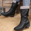 Large Size 22 Autumn and Winter New European and American Round Head Wool Edge Boots Solid Color Side Zipper Leather Boots