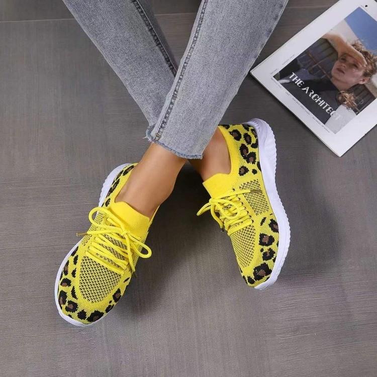 Large Size Casual Sports Shoes Autumn New Leopard Print Round Head Strap Flat Bottom Comfortable Mesh Shoes