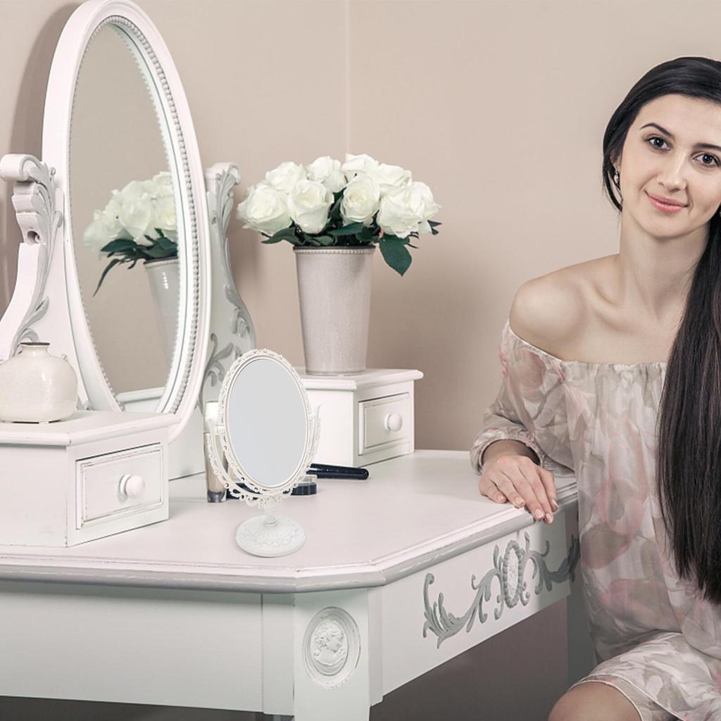 FRCOLOR Tabletop Vanity Stand Antique Freely Adjustable Makeup Tabletop Stand Princess Oval Mirror, Double-Sided Mirror, Mirror, Style, Rotating,
