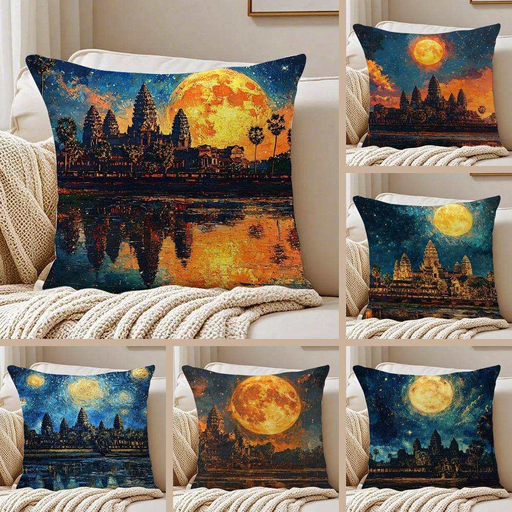 Oil Painting Artwork Angkor WatW Cushion Cover Pillowcase Antidustmite living Room Sofa Decor Cushion Room