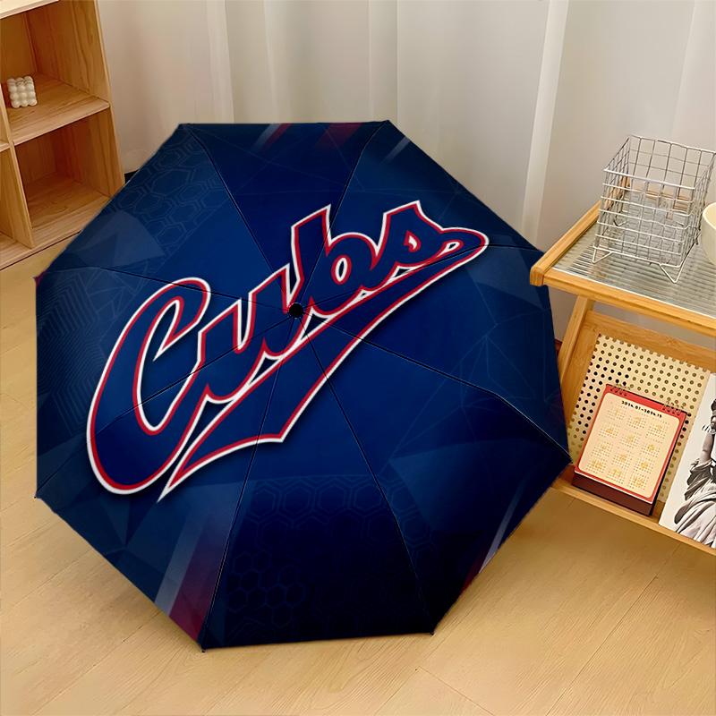 Chicago Cubs Print Auto 8?Ribs Folding Umbrella Wind Resistant Lightweight Automatic Umbrella For Daily Travel