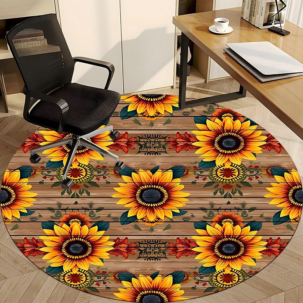 1pc Sunflower Pattern Carpet for Office Non-Slip, Round Carpet, Soft & Comfortable, Carpet for Office, Round Floor Mat yy251225109